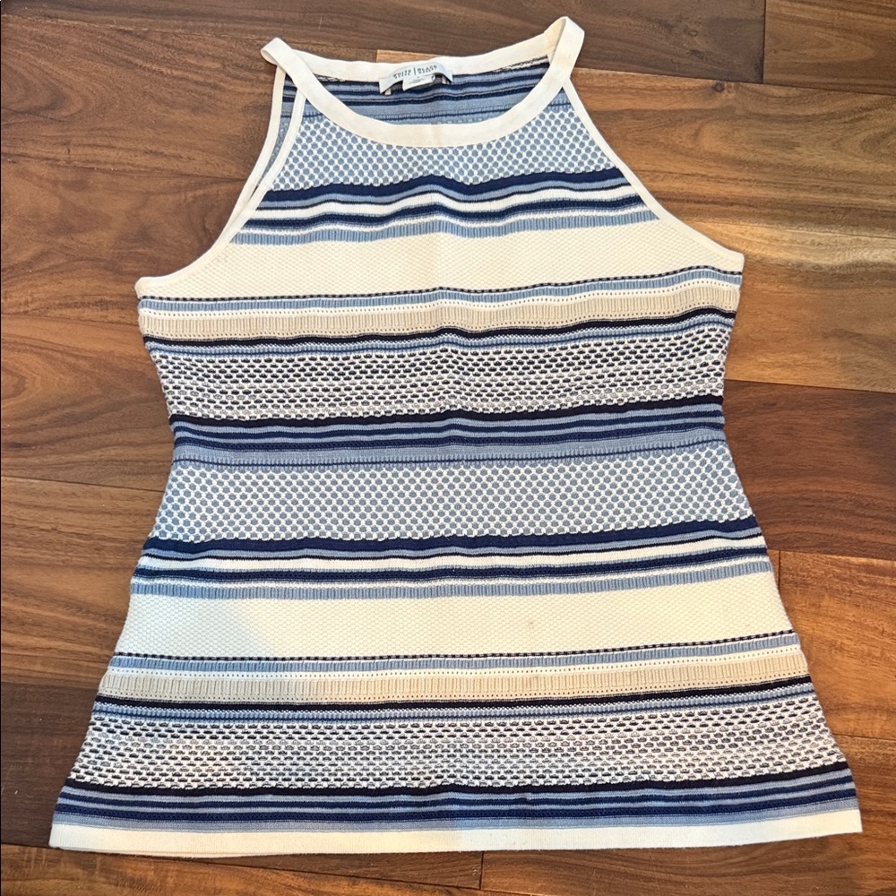 White House Black market knit Blue and White Striped Tank Top size small